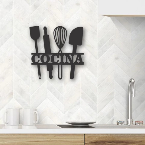 Cuadro Artesanal Cocina Utensilios Calado En Mdf - 30x30cm - comprar online