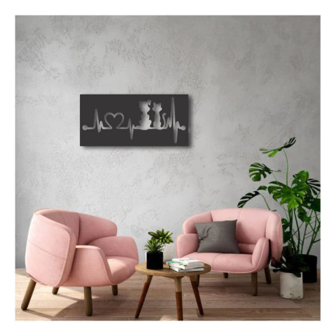 Cuadro Artesanal Pulso Perro Y Gato Calado En Mdf - 60x28cm - comprar online