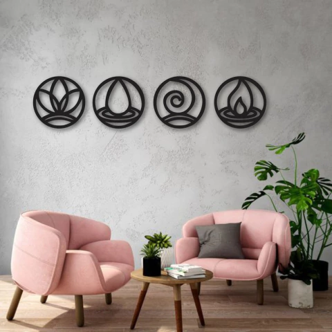 Cuadro Artesanal 4 Elementos Circulares Calado Mdf - 87x20cm - comprar online