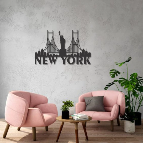 Cuadro Artesanal Ciudad Nueva York Calado Mdf - 44x27cm - comprar online