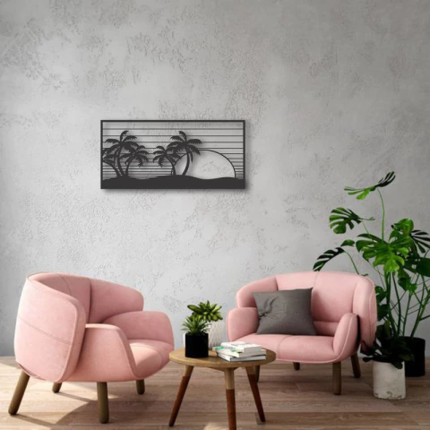 Cuadro Artesanal Palmeras Atardecer Calado En Mdf - 59x28cm - comprar online