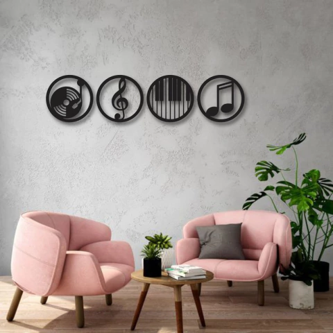 Cuadro Artesanal Cuadriptico Música Calado Mdf - 81x20cm - comprar online