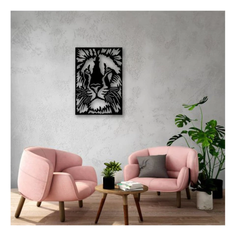 Cuadro Artesanal Leon Perfil Selva Calado Mdf - 42x30 - comprar online