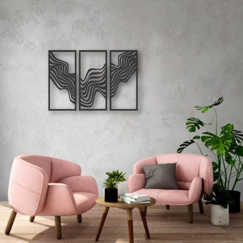 Cuadro Artesanal Triptico Temblor Arte Calado Mdf - 63x43cm - comprar online