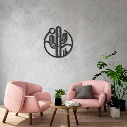 Cuadro Artesanal Cactus Desierto Calado Mdf - 45x42cm - comprar online