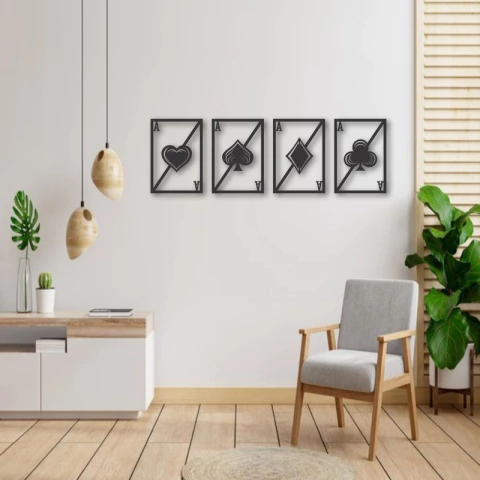 Cuadro Artesanal Cuadriptico 4 Ases Calado En Mdf - 65x21cm - comprar online