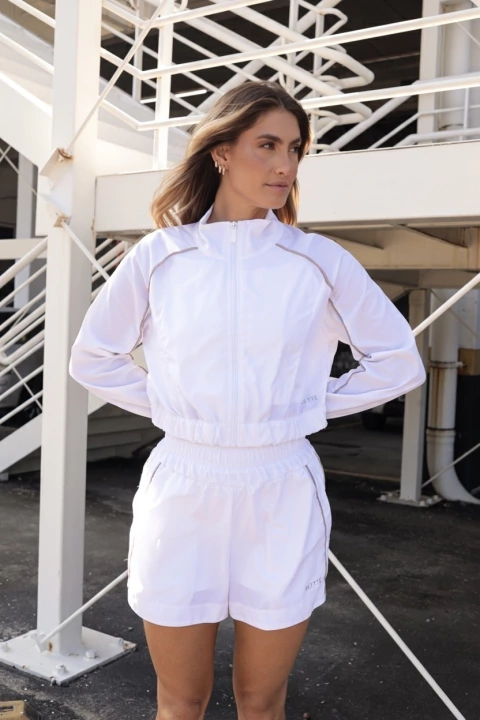 Casaco Cropped Off com detalhe vivo rosê - comprar online