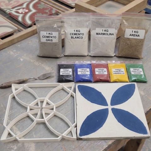 COMBO: Molde para mosaico calcáreo diseño Pétalos + Cementos + arenas + ferrites