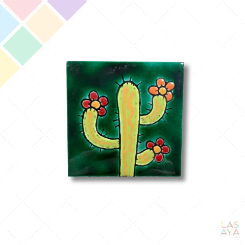 Toceto Diseño 10 x 10 cm (Modelo Tijuana) Cactus Fondo Verde