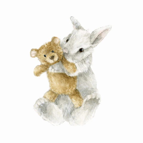 Conejo con osito peluche - Mi primer añito