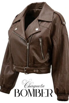 CHAQUETA CUERO BOMBER (choco/arena)