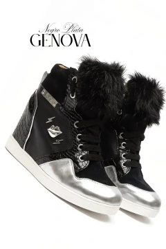 ZAPATILLAS GENOVA NEGRA/Cuero Plata PIEL en internet