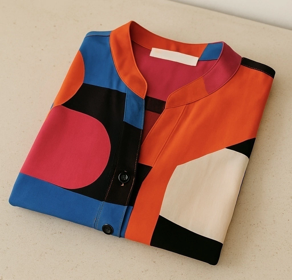 Camisola Estampada - Geométrica Laranja e Azul