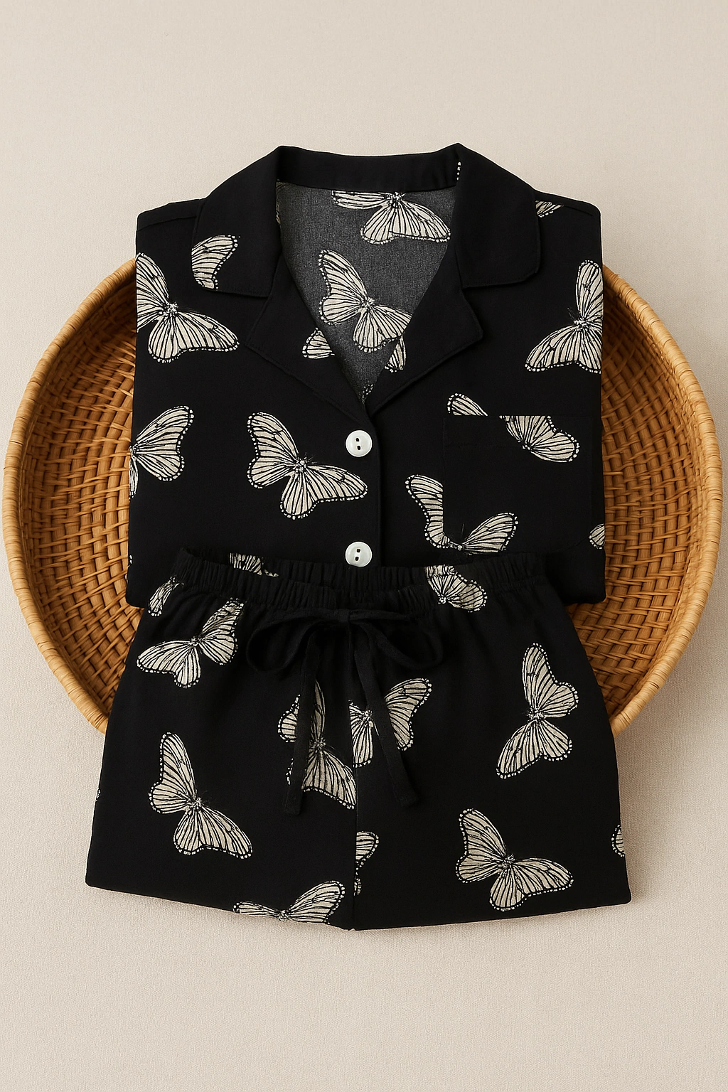 Pijama Shorts Estampado - Borboleta Preto