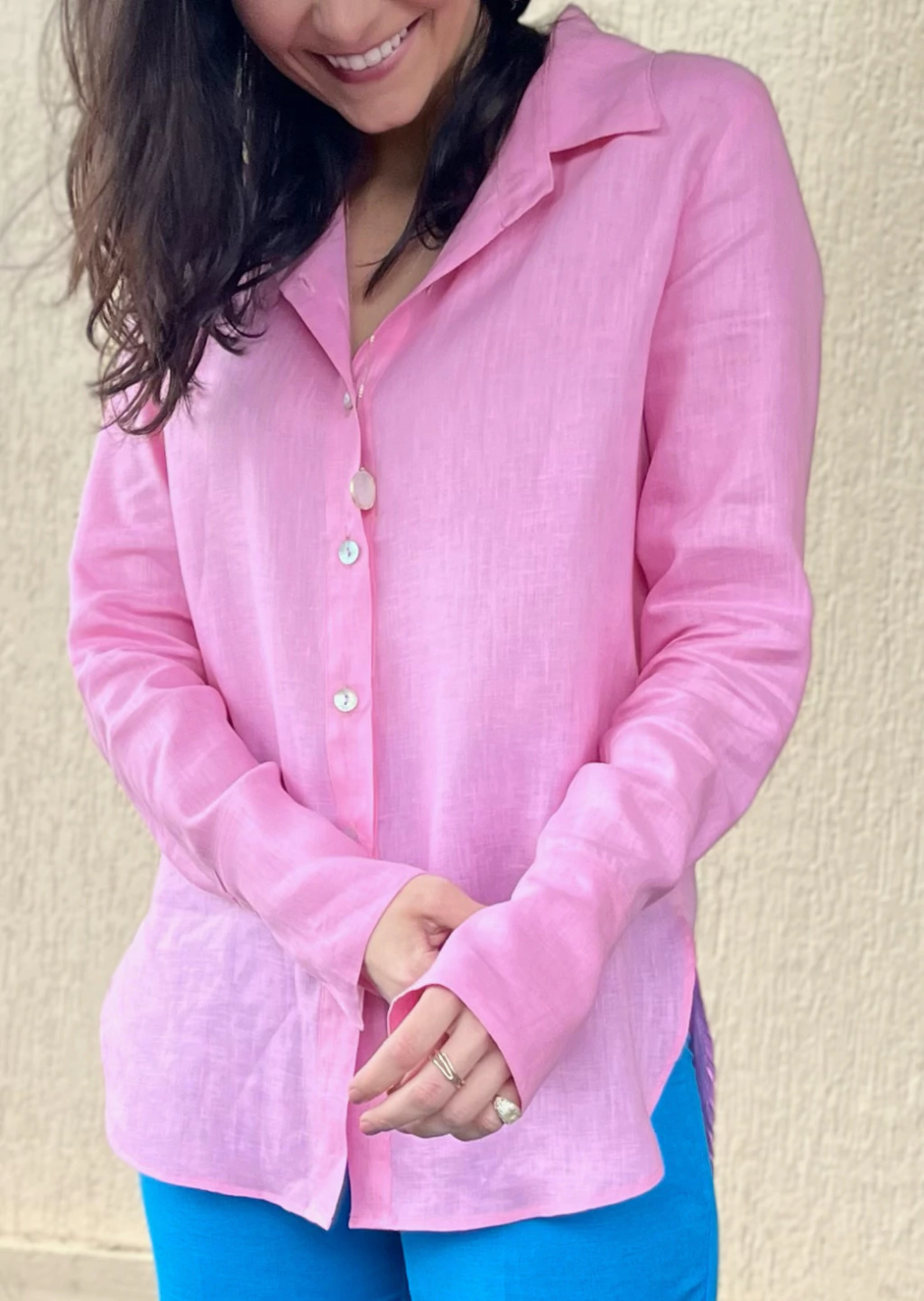 Camisa 100% Linho - Cor Rosa Chiclete