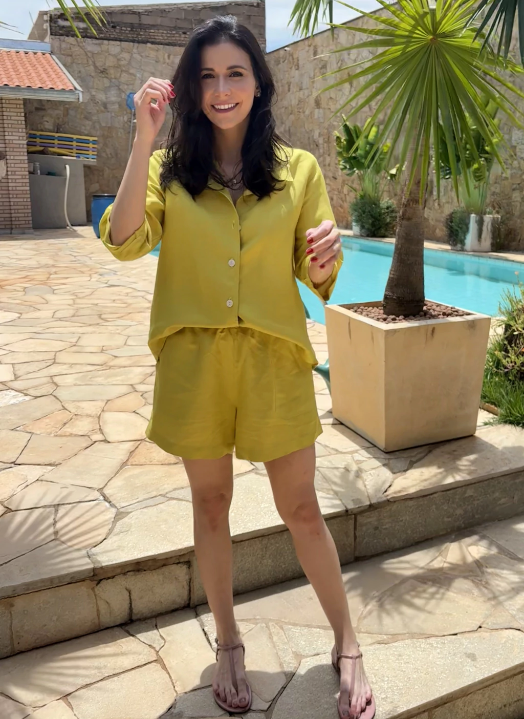 Conjunto Shorts Linho com Viscose - Verde Lima