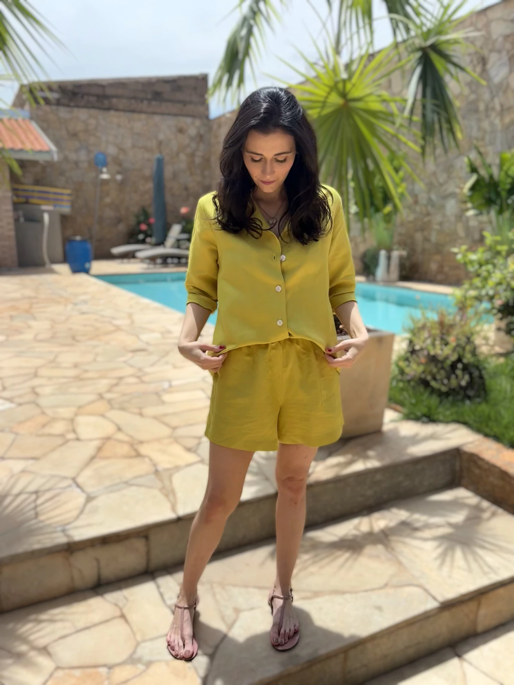Conjunto Shorts Linho - Verde Lima