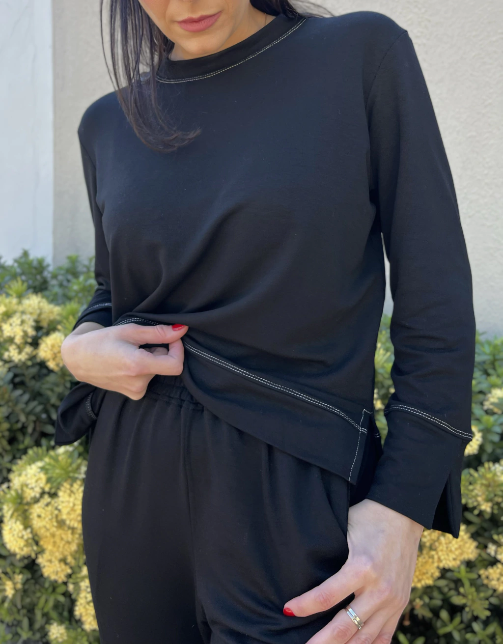 conjunto moletinho com pesponto - preto