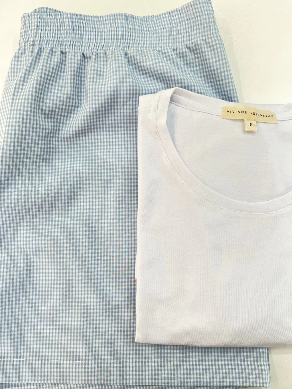 Pijama Adulto Masculino - Xadrez Azul Claro e Branco