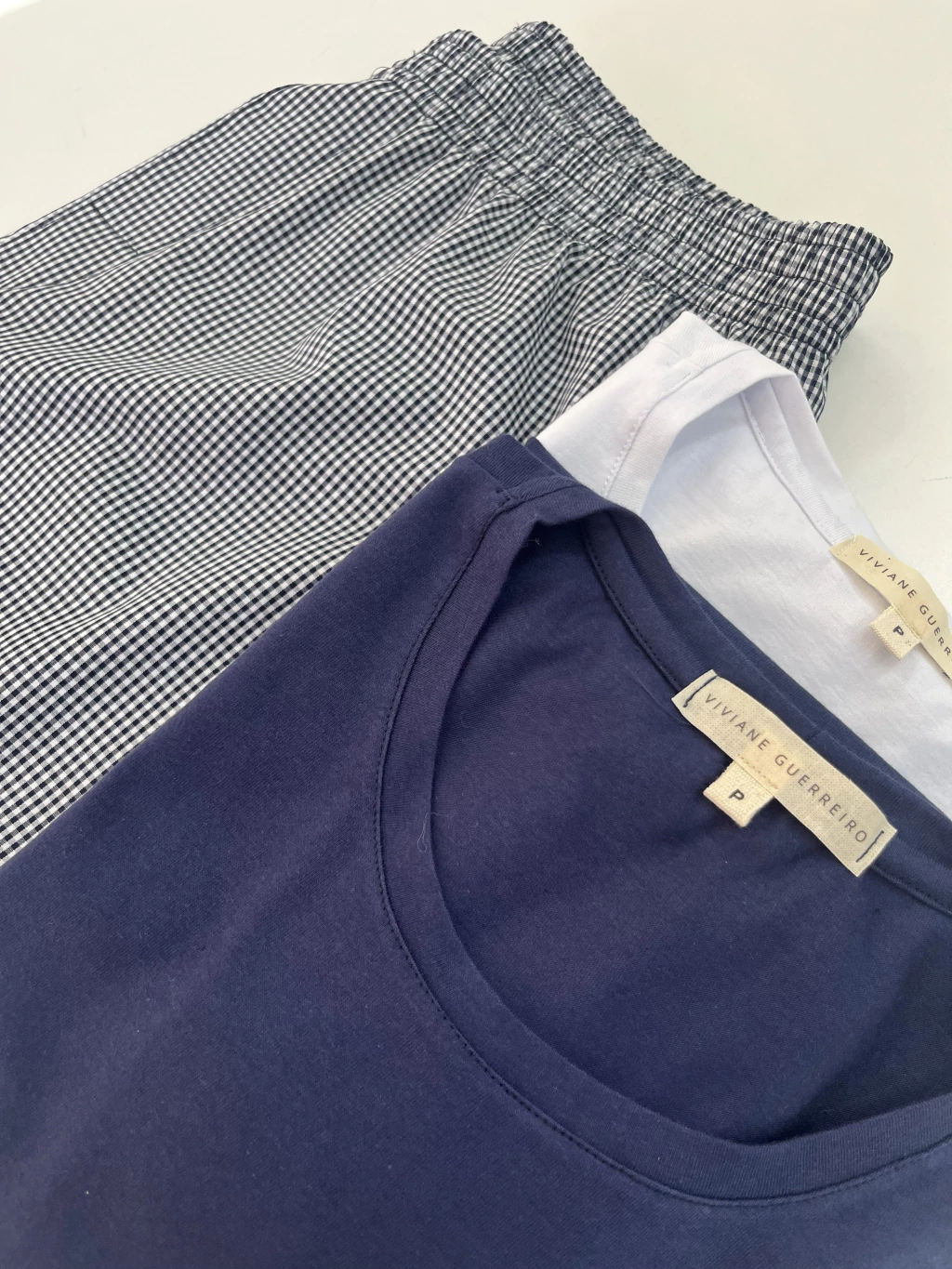 Pijama Shorts Adulto Masculino - Xadrez Azul Marinho e Branco