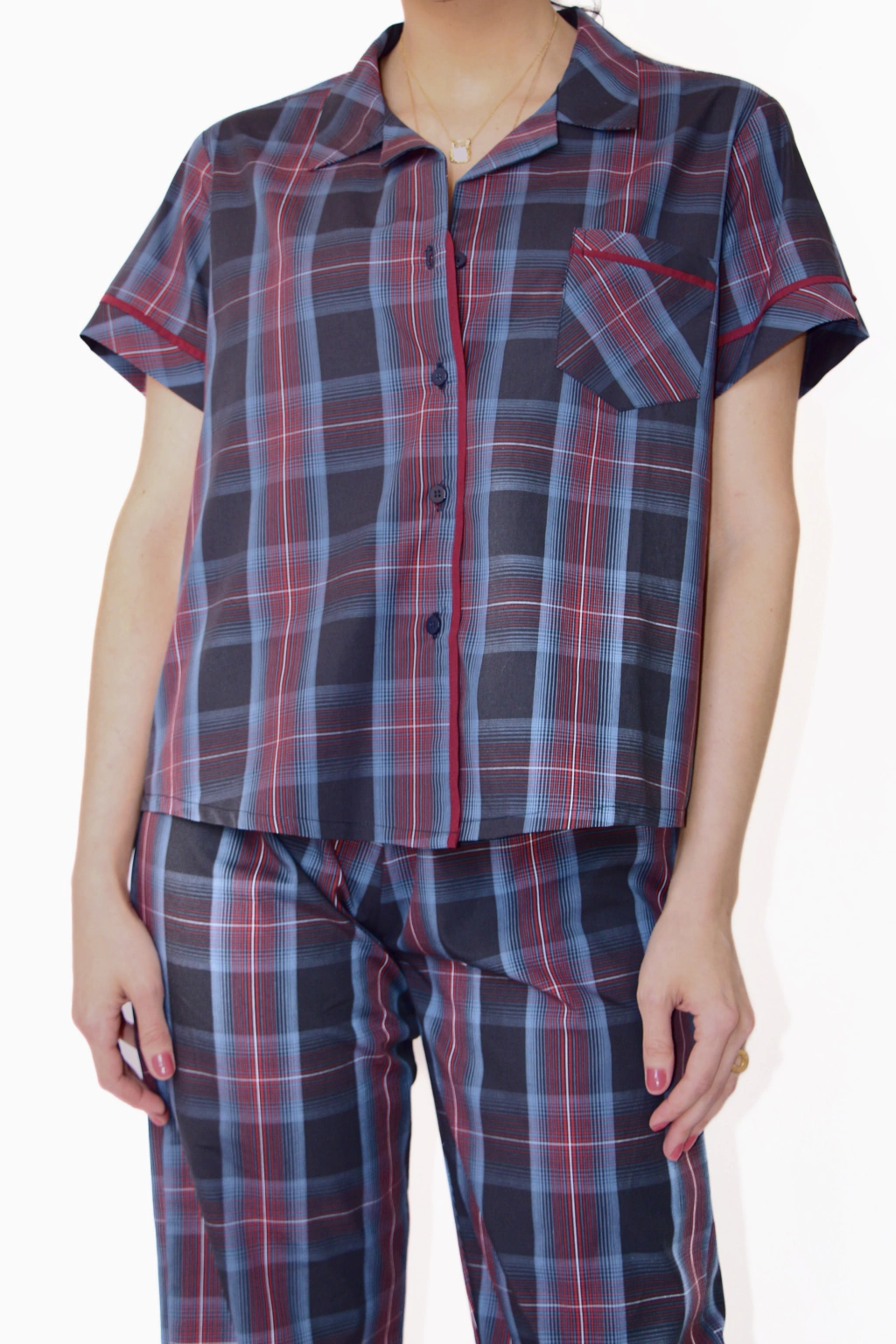 Pijama Calça Xadrez (100% Algodão) - Marinho e Vinho