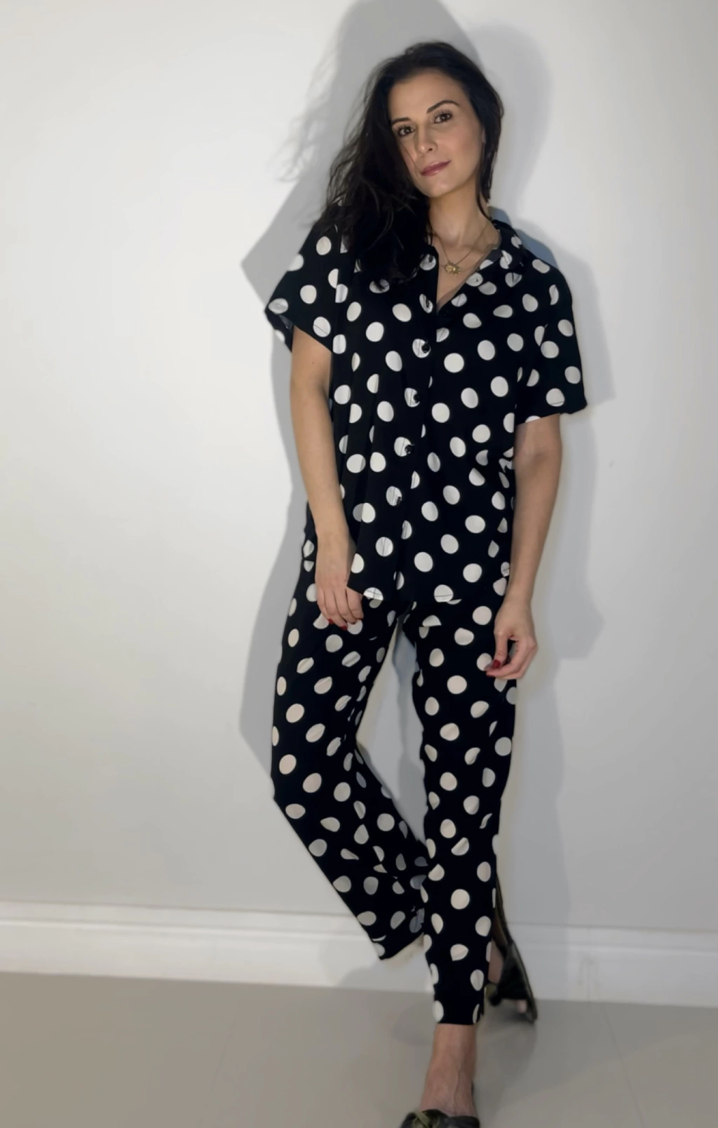 Pijama Calça Feminino - Poá Preto e Branco