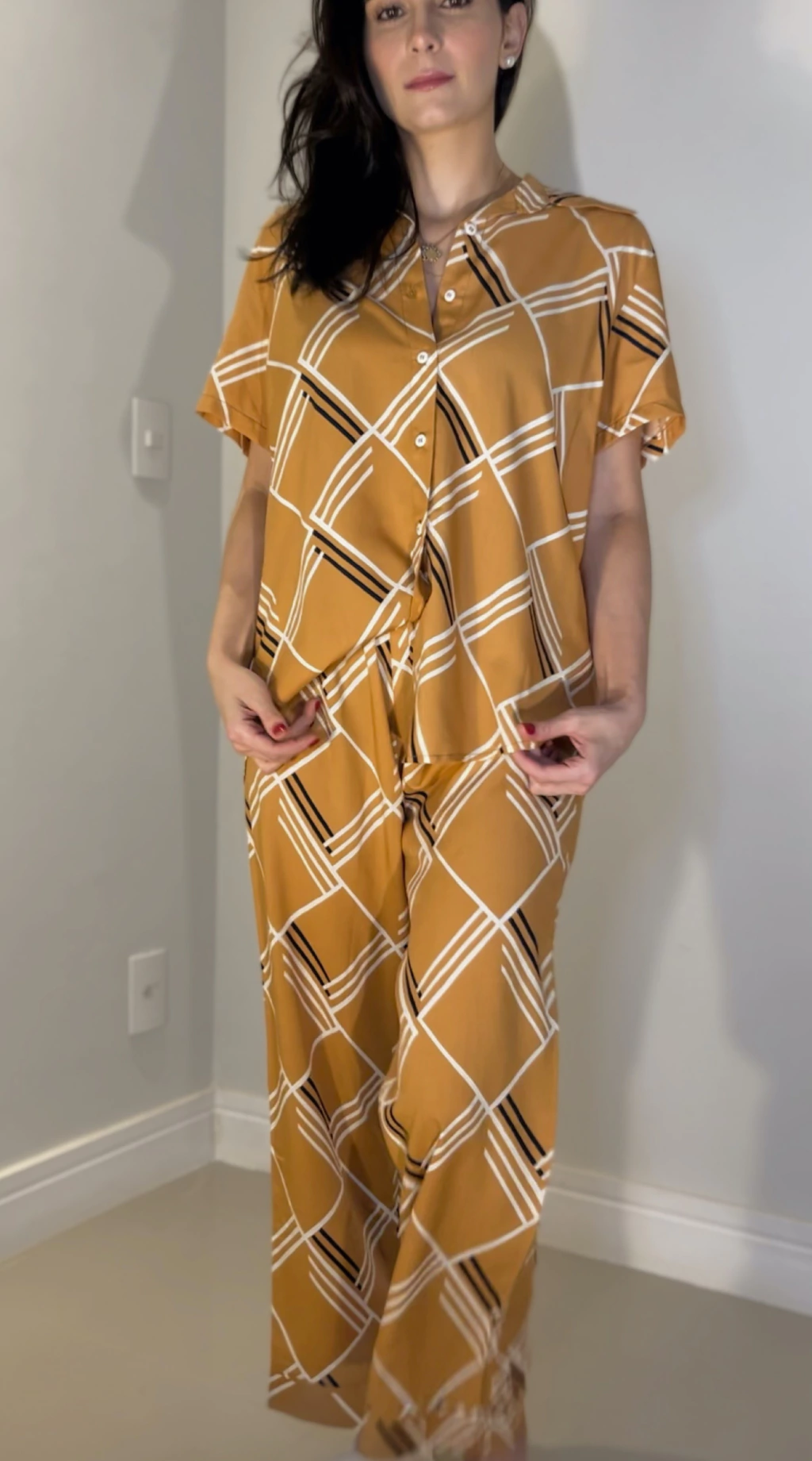 Pijama Calça Feminino - Geométrico Laranja e Marinho