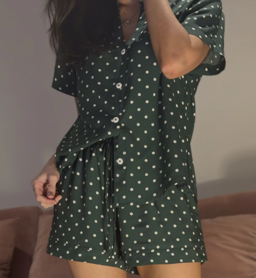 Pijama Shorts Mini Poá - Verde