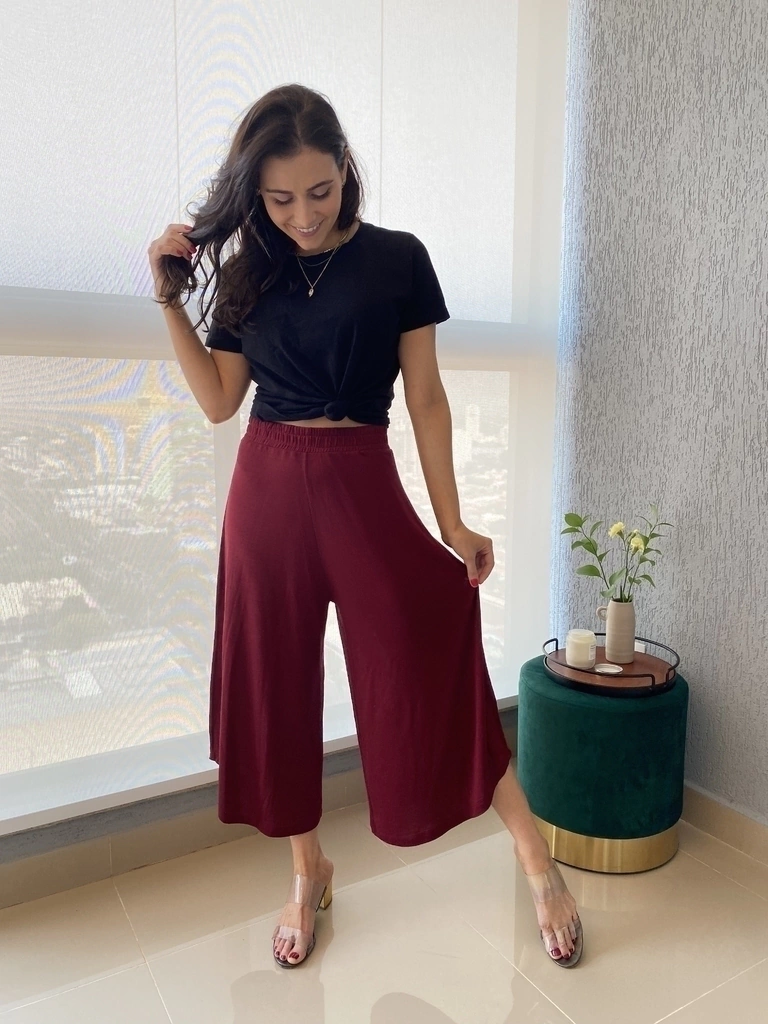 calça pantacourt - malha cor marsala