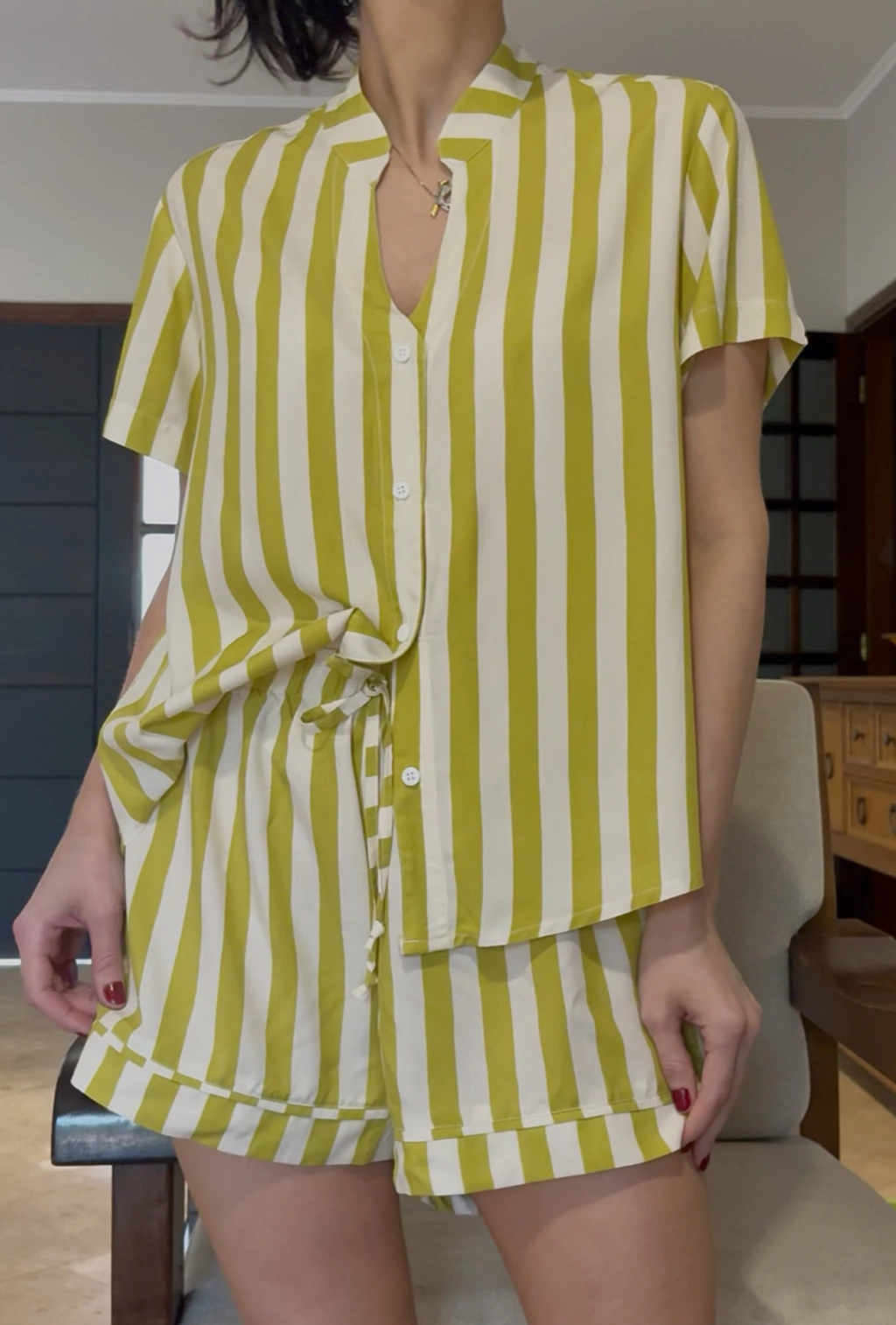 Pijama Shorts Listras - Verde Lima