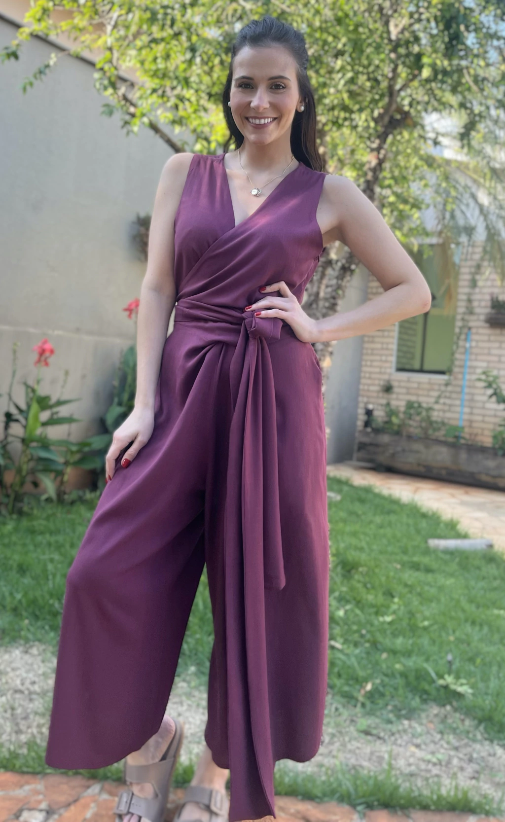 Macacão Viscose Amarração - Vinho