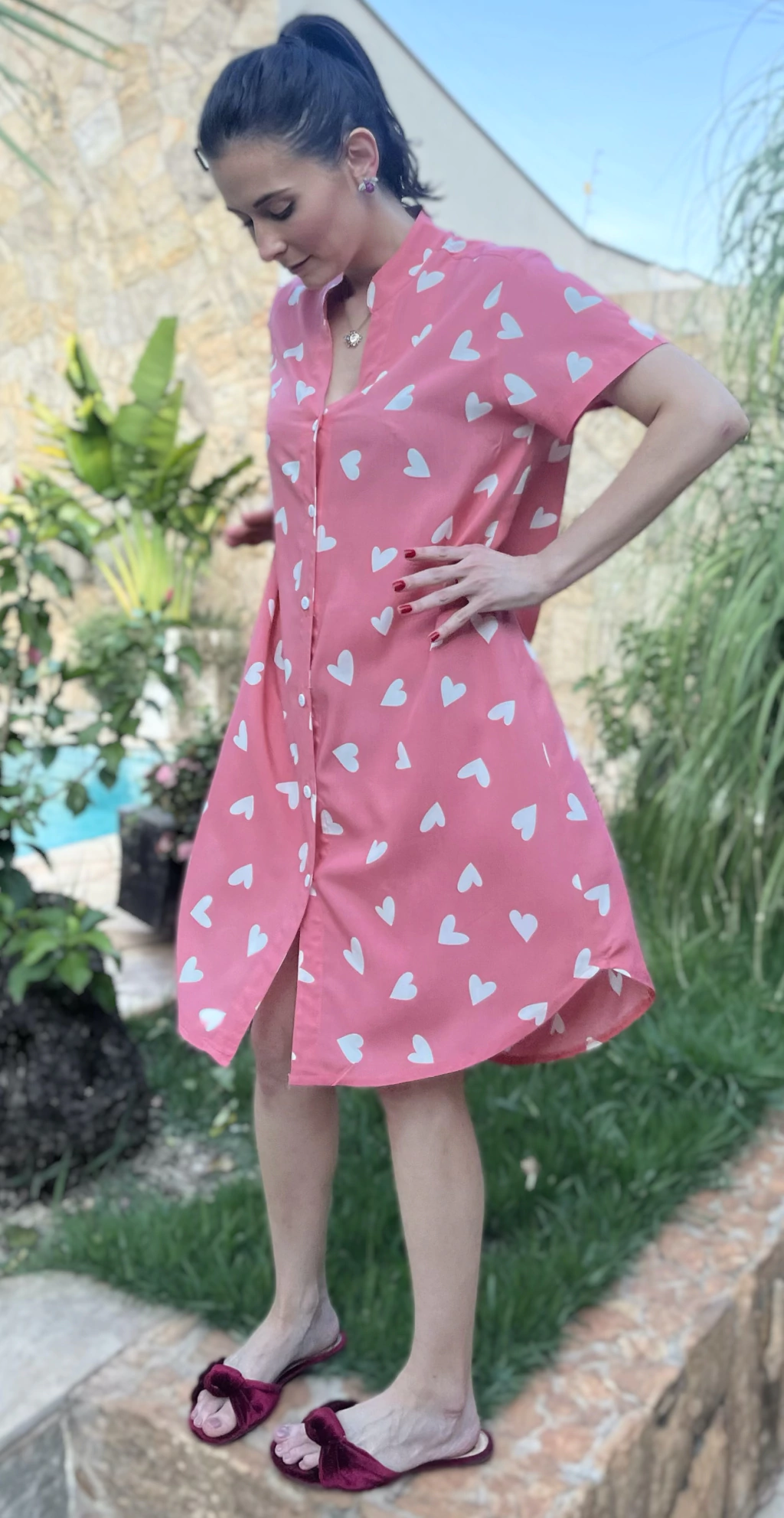 camisola coração - coral e branco