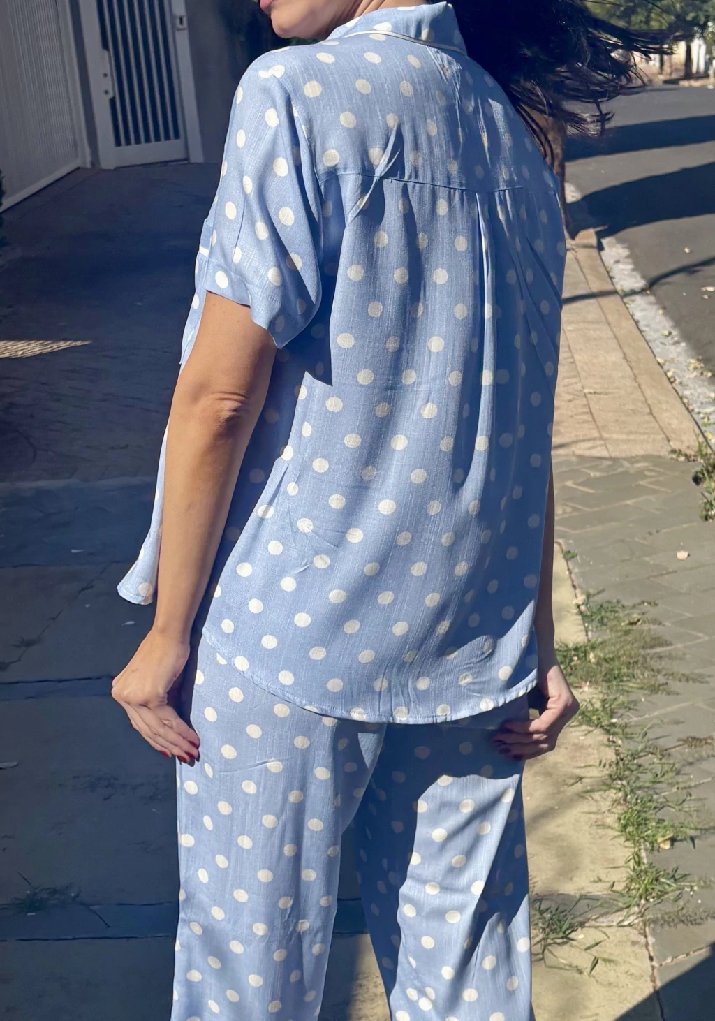 Pijama Calça - Poá Azul Celeste