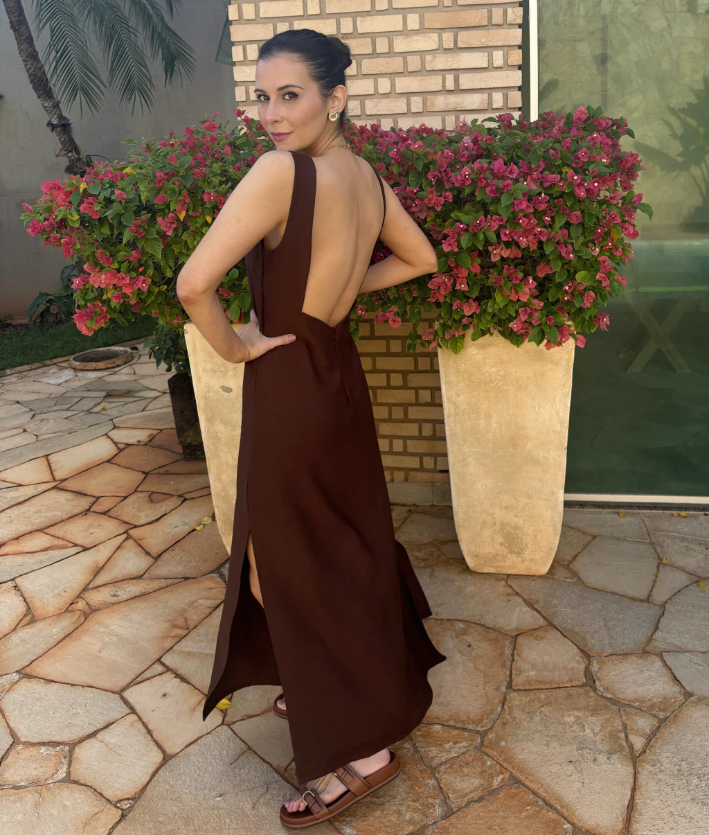 Vestido Detalhe Costas - Marrom