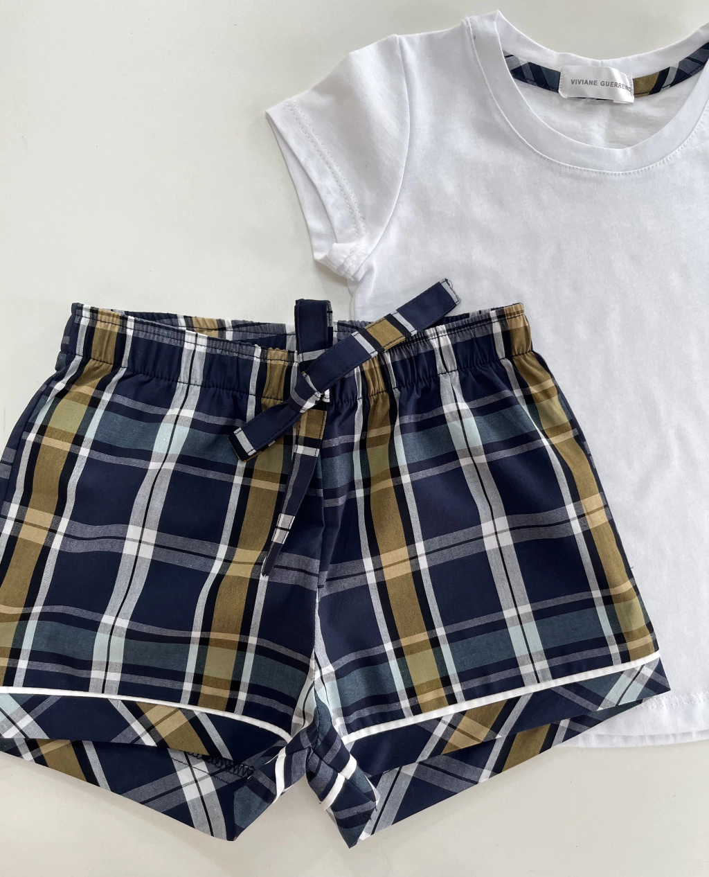 Pijama Infantil Feminino - Xadrez Marinho e Amarelo