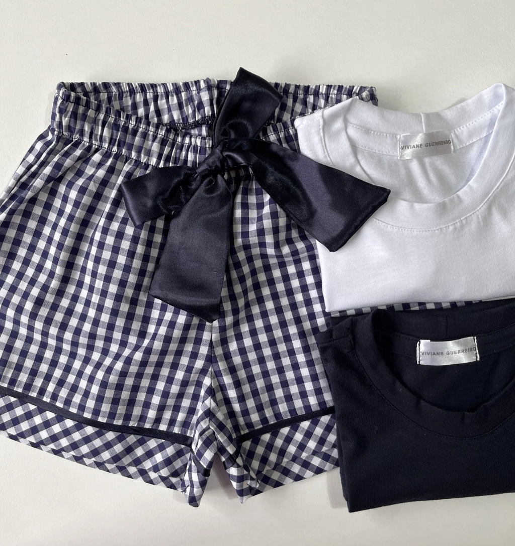 Pijama Infantil Feminino - Marinho e Branco