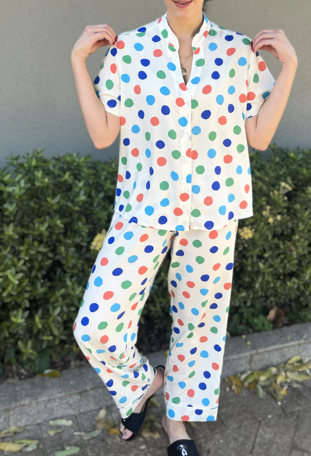 Pijama Calça Poá - Coral, Azul Turquesa e Royal