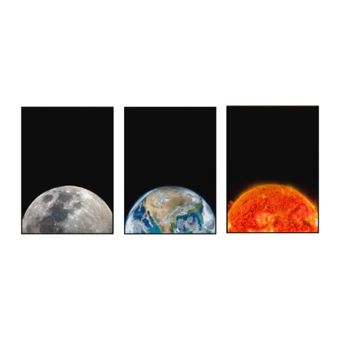 Conjunto Quadro Decorativo Terra, Lua e Sol