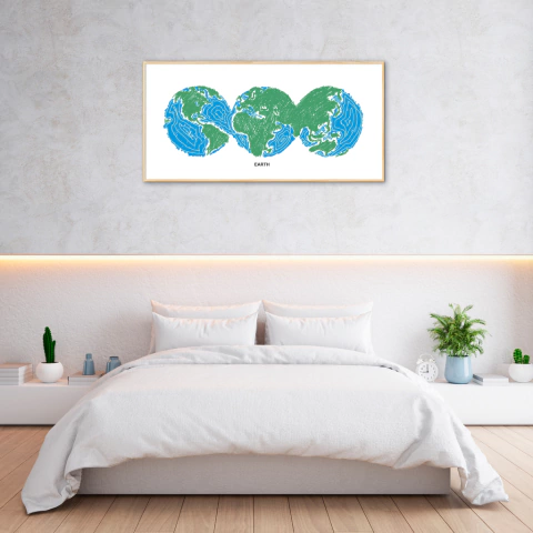 Quadro Decorativo Mapa Mundi Globos, Draw Art