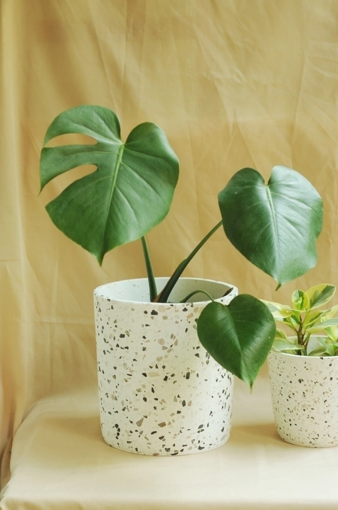Maceta XL Terrazzo blanco tricolor