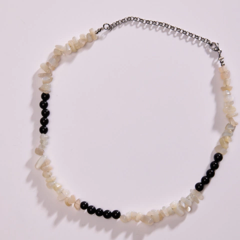 COLLAR/PULSERA JUNO INVERTIDO: OBSIDIANA Y PIEDRA DE LA LUNA- FORTALEZA Y PROTECCIÓN - comprar online