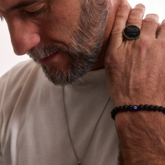 Pulsera Día del Padre - Piedra Volcánica + Ojo Turco