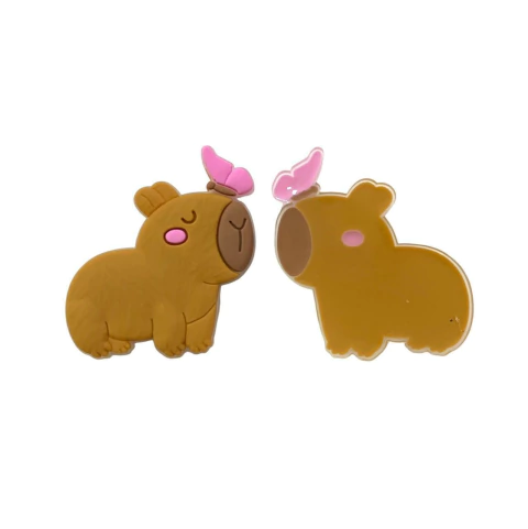 Aplique Emborrachado - Capivara c/ Borboleta Rosa - 35x45mm - 2 Unidades