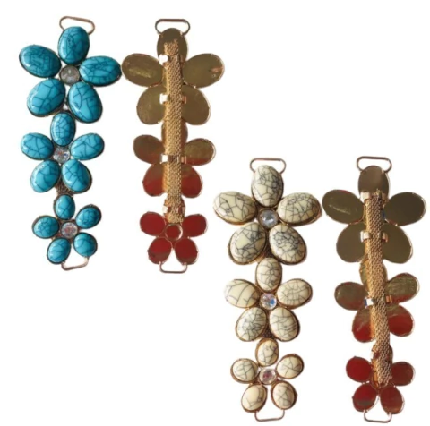 Cabedais - Flor Pedra Mesclada c/ Strass - 10x3cm - 1 Par