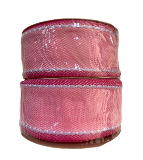 Fita Sinimbu Pespontada - Rosa com Branco - 38mm - 10m - COD: 1814/38-03