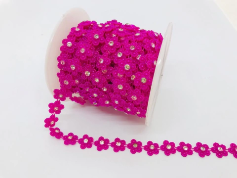 Corrente Aljofre - Florzinha V2 Rosa Pink c/ Strass 1.5cm - 10Y