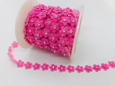 Corrente Aljofre - Florzinha V2 Rosa Bebe c/ Strass 1.5cm - 10Y