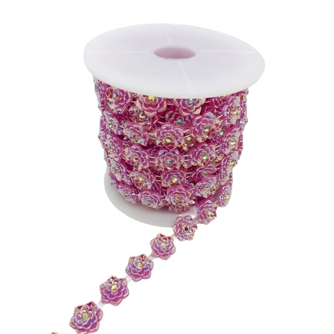 Corrente Aljofre - Irisado Flor VT Lilas c/ Strass Boreal 14mm - 10Y