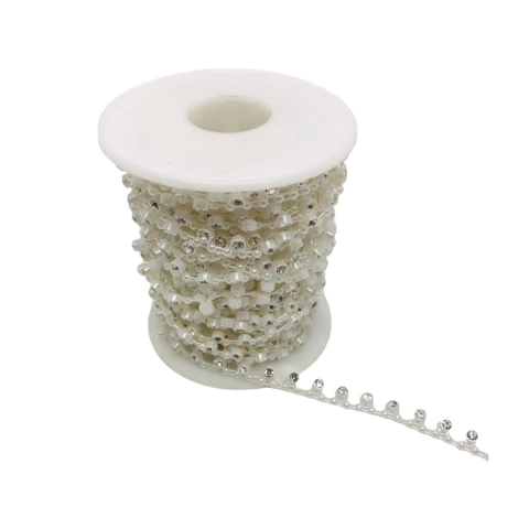 Corrente Aljofre - Branco SPF45 c/ Strass - 10 Metros