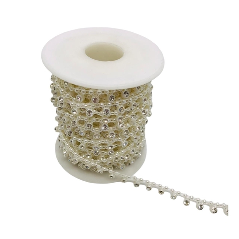 Corrente Aljofre - Marfim SPF45 c/ Strass - 10 Metros